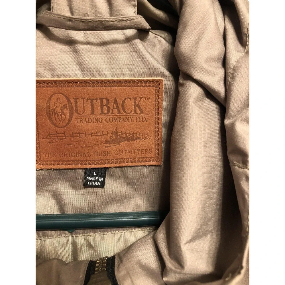 Outback Trading Company Jacket Large Beige Packable Hooded Pak-a-roo Hike Camp